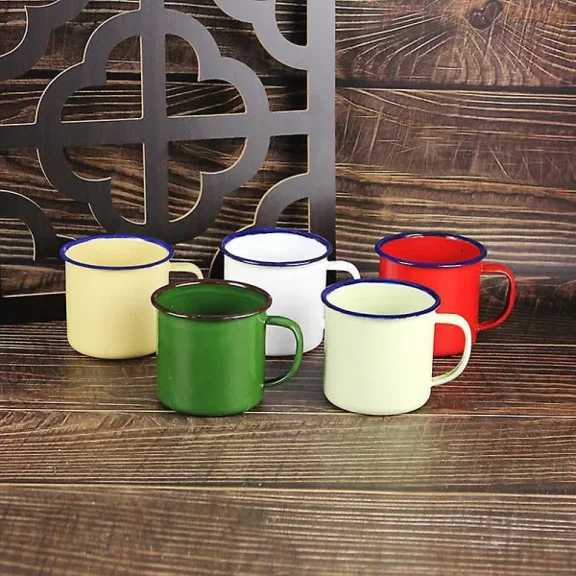 4-pack enamel mugs camping small cup milk cup simple drinking cup for home office red 12X10CM