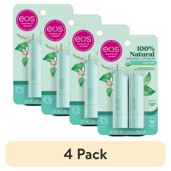 (4 pack) eos 100% Natural & Organic Lip Balm Stick - Sweet Mint | 0.14 oz | 2-pack