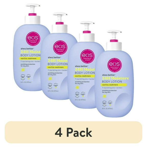 (4 pack) eos Shea Better 24H Moisture Body Lotion, Vanilla Cashmere, for Dry Skin, 16 fl oz