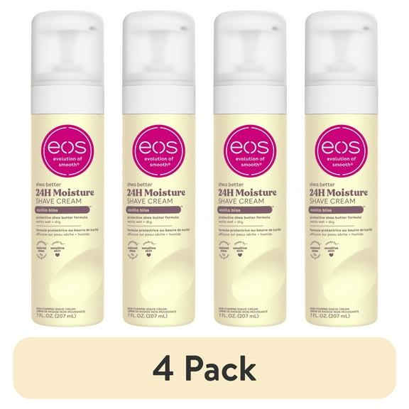 (4 pack) eos Shea Better Womens Shaving Cream, Vanilla Bliss, Smooth Skin Moisturizing Formula, 7 oz