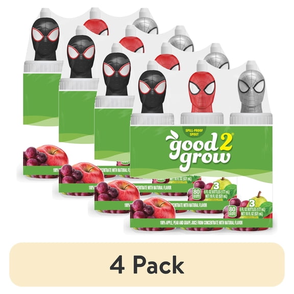 (4 pack) good2grow 6oz 100% Fruit Punch Juice 3 pack (Character Tops Vary)