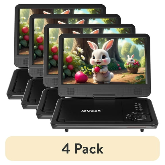 (4 pack) ieGeek 12.5" Portable DVD Player with 10.5" HD Swivel Screen for Car and Kids, Car Dvd Player with High Volume Dual Speaker, 5 Hours Rechargeable Battery, Support Multiple Disc Formats, Black