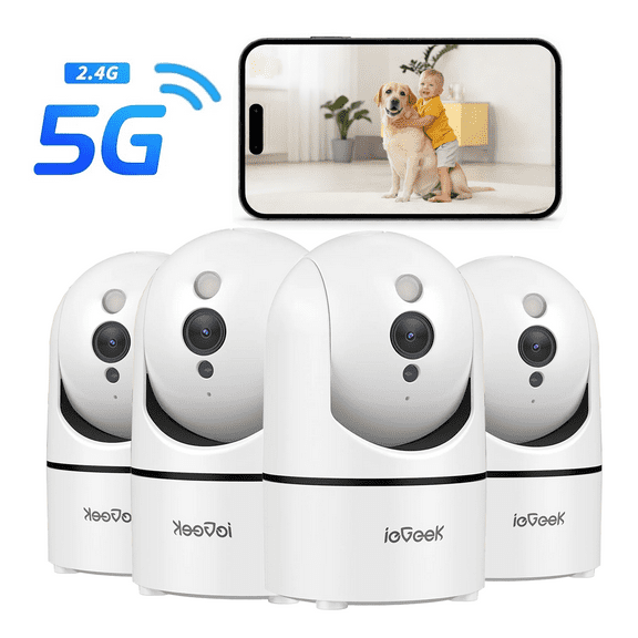 (4 pack) ieGeek 2.5K 5G/2.4GHz WiFi Pet Dog Camera with Phone App, Indoor Security Camera with 360 Ptz , IR Night Vision, Motion Detection, Two-Way Audio, Compatible with Alexa