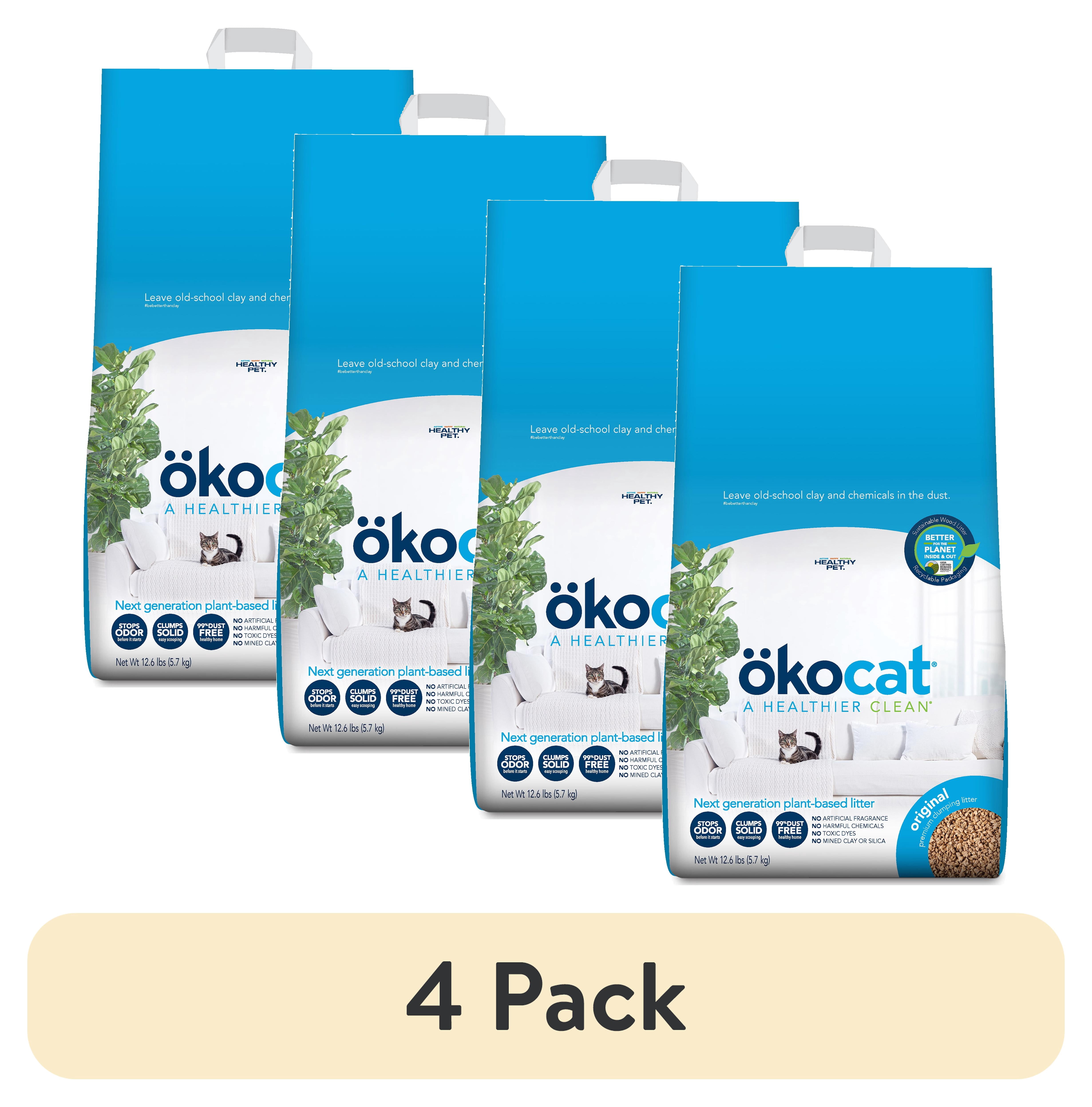 (4 pack) okocat Original Wood Natural Clumping Cat Litter, Dust Free, 12.6 lb. Lasts 2+ Months