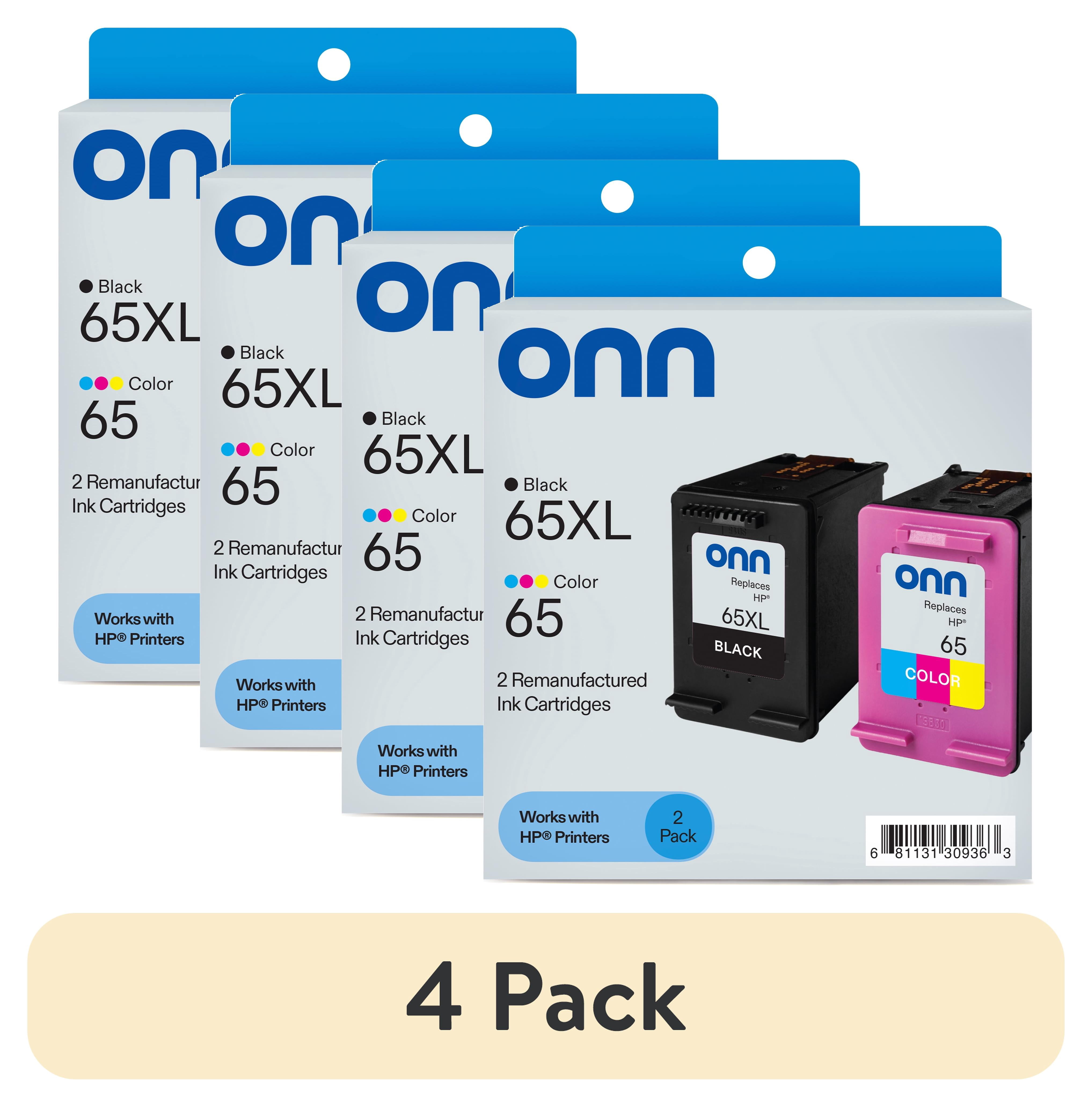 (4 pack) onn HP 65XL/65 High Yield Black & Tri-Color, 2 Pack Ink Cartridge (Remanufactured)