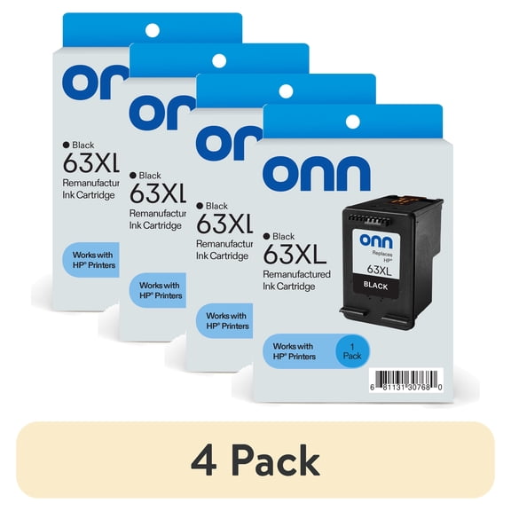 (4 pack) onn HP 63XL Black Printer Ink Cartridge (Remanufactured)