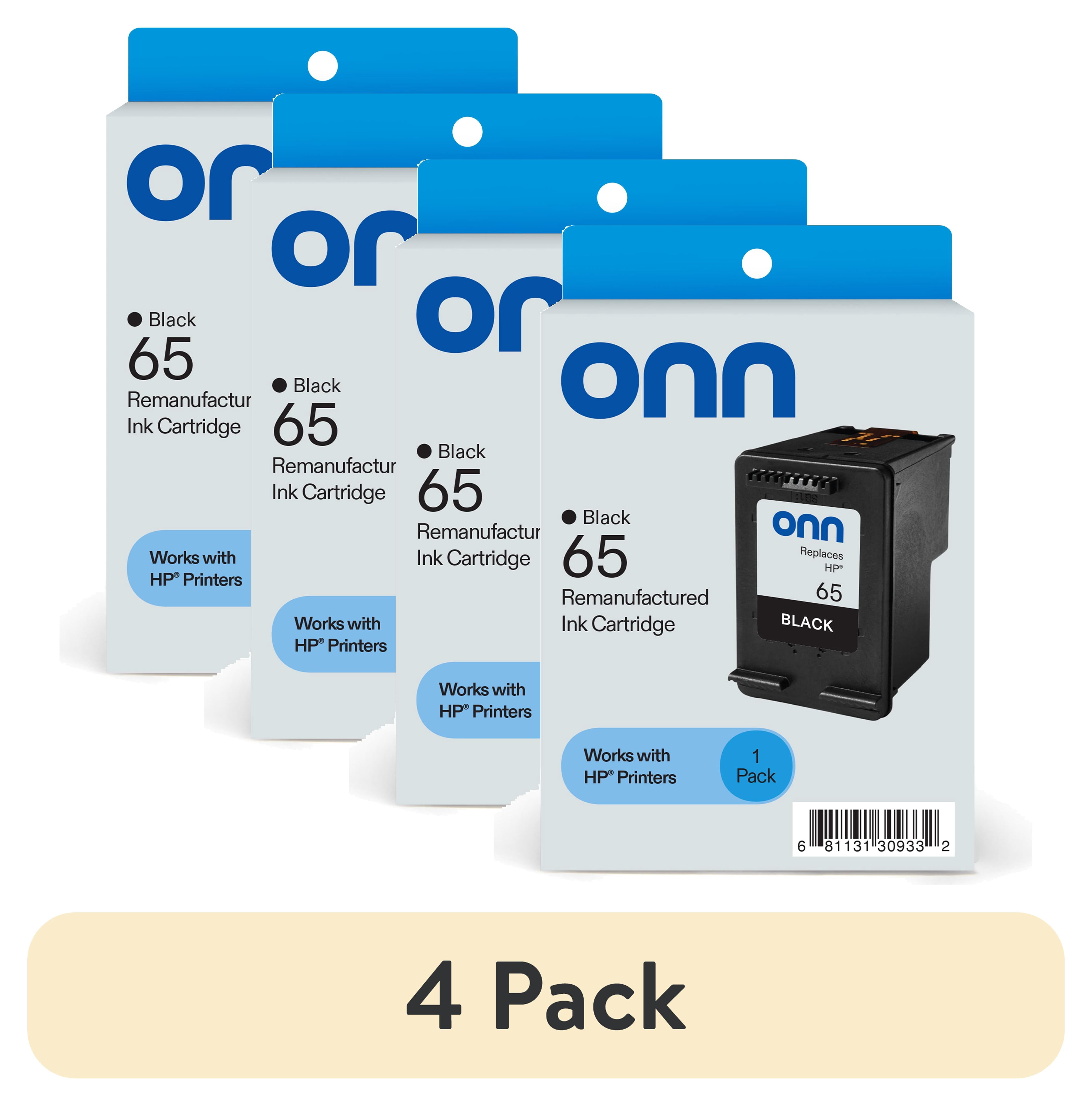 (4 pack) onn HP 65 Printer Black Ink Cartridge (Remanufactured)