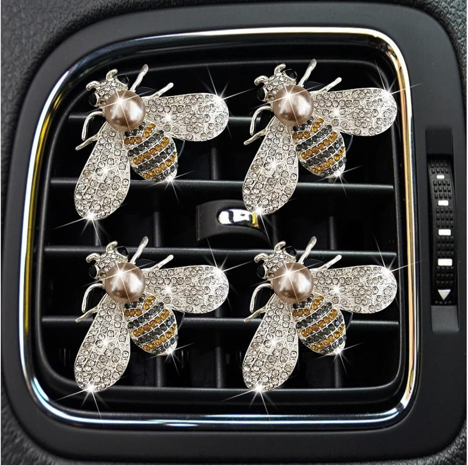 4-pack shiny bee air vent clips, crystal bee car air freshener vent clips, car diffuser vent clips, crystal diamond bee car decoration, car interior decoration, shiny car accessories, interior access