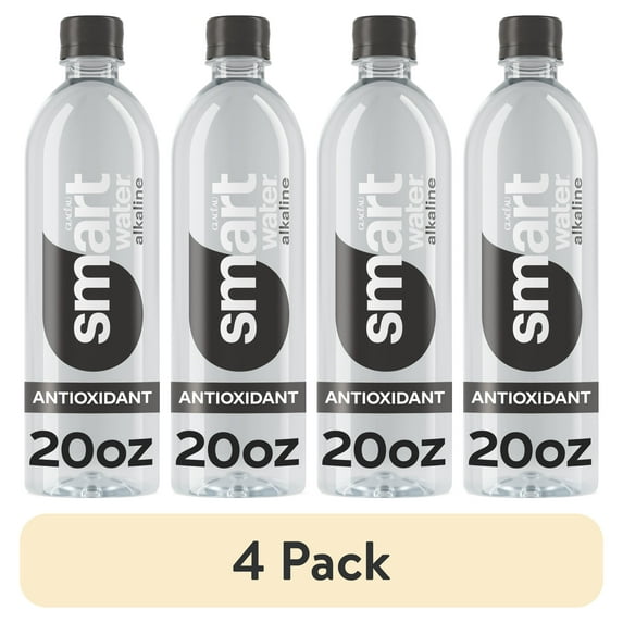 (4 pack) smartwater alkaline with antioxidant ionized electrolyte vapor-distilled water bottles, 20 fl oz