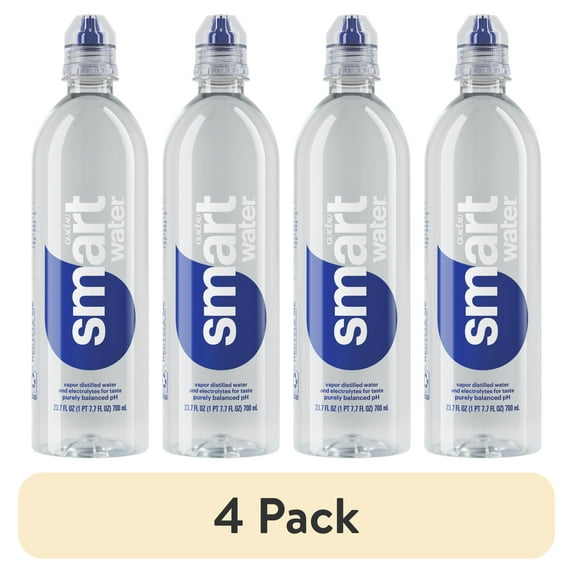 (4 pack) smartwater vapor distilled premium water, 23.7 fl oz, bottle