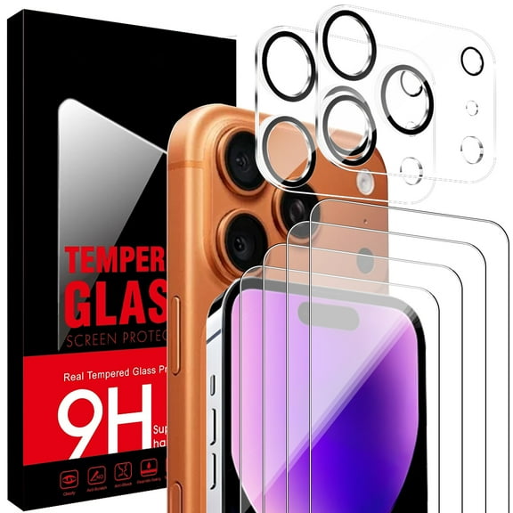 4-pack tempered glass screen protector for iPhone 17 ProMax with 2 camera lens protectors, 9H hardness, drop-proof, scratch-resistant, anti-fingerprint, smooth feel,oleophobic,anti-fingerprint, HD cl