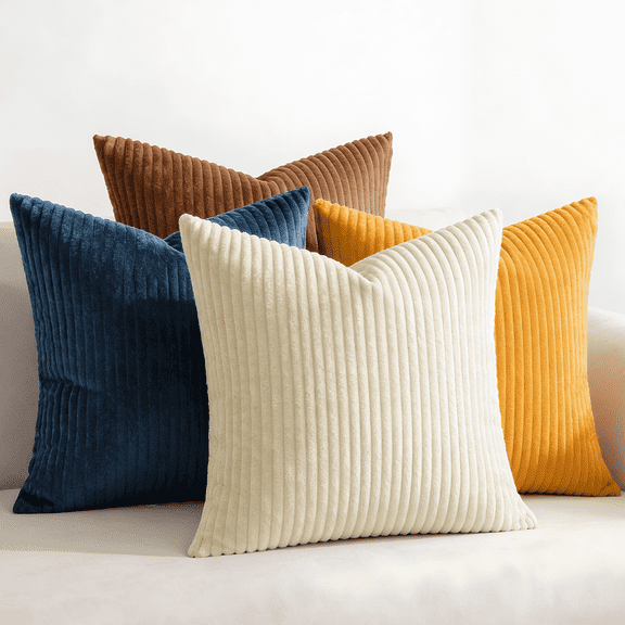 Throw Pillow Covers, 18x18 inch Set of 4 Soft Fluffy Pillow Covers, Versatile Corduroy Spring Home Decor Pillow Cases for Couch Bed Sofa Living Room