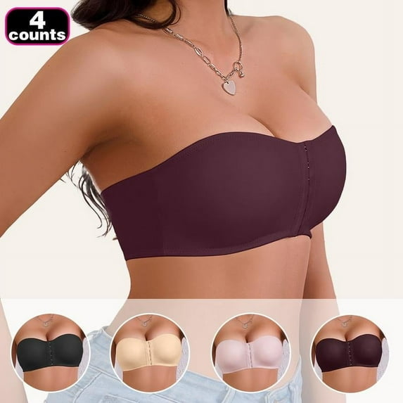 4-pack women's front button tube top beautiful back bra Casual Womenswear straplessbra bra pack hsia-bras Traditional Comfort