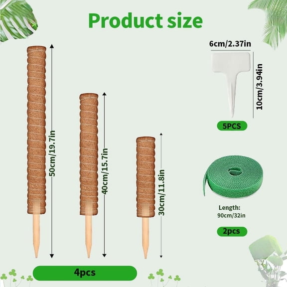 4 packs 19.6inch Monstera Plant Support Stackable Moss Poles for Plants with 2 rolls and 5 tips, Coir Totem Pole Tall Moss Pole for Climbing Plants, Sphagnum, Indoor Potted Plants