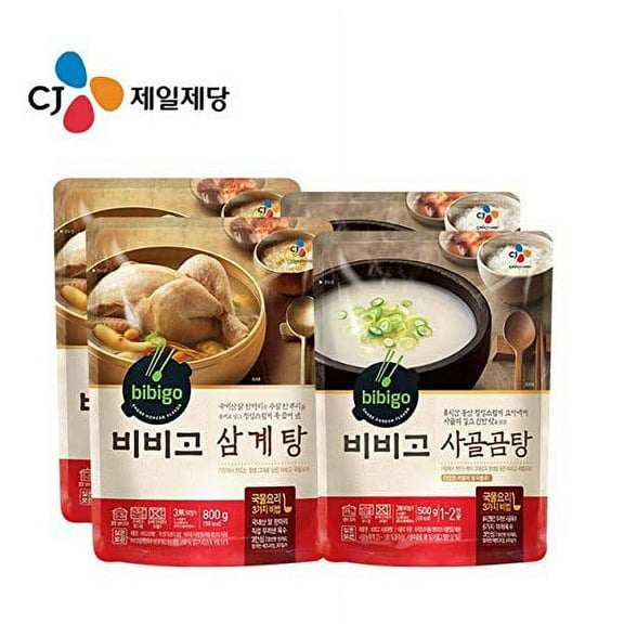 [4 packs] CJ Bibigo Korean Samgyetang  800g x2, Sagol Gomtang Beef Bone Flavored Soup  500g x2