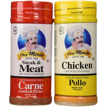 [4 packs] Carne Asada Chef Merito Beef and Chicken Seasoning Combo Pack 14oz (2 x Carne Asada & Bistee / 2 x Pollo)