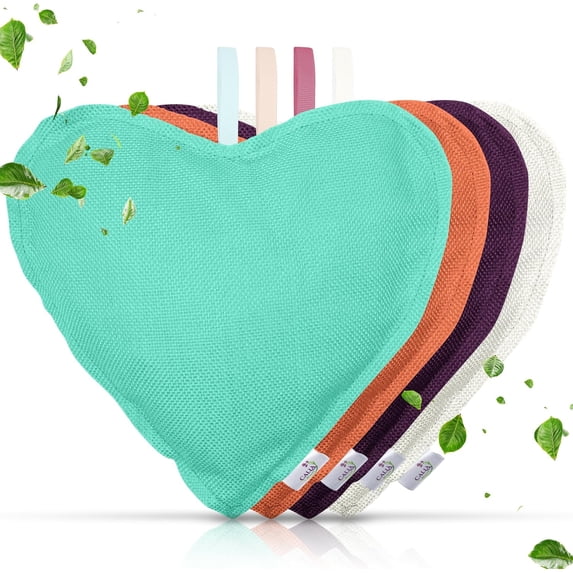 4 packs of bamboo charcoal air purification bags, each 200 grams-home, car, pet deodorant, active bamboo charcoal natural air freshener, eco-friendly and reusable (heart-shaped)