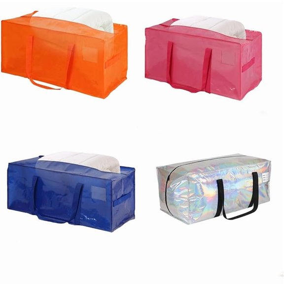 4 packs of different colors oversized waterproof foldable clothing storage tote bag with zipper, reinforced handle, packaging activity box for dormitory and seasonal storage