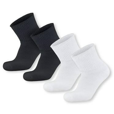 4 pairs Extra Wide Diabetic Cotton Socks, Quarter/Over-the-Ankle Health Socks (2 Pairs White and 2 pairs Black, Size 10-16)