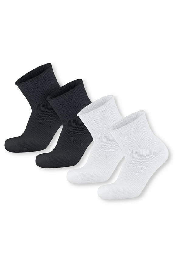 4 pairs Extra Wide Diabetic Cotton Socks, Quarter/Over-the-Ankle Health Socks (2 Pairs White and 2 pairs Black, Size 11-16)