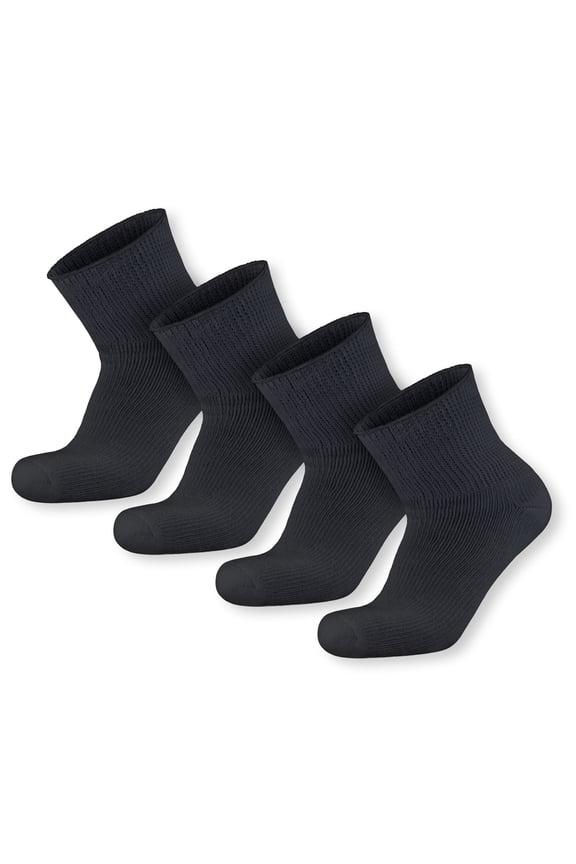 4 pairs Extra Wide Diabetic Cotton Socks, Quarter/Over-the-Ankle Health Socks (Black, Size 11-16)
