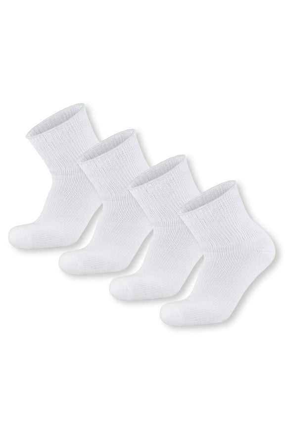 4 pairs Extra Wide Diabetic Cotton Socks, Quarter/Over-the-Ankle Health Socks (White, Size 11-16)