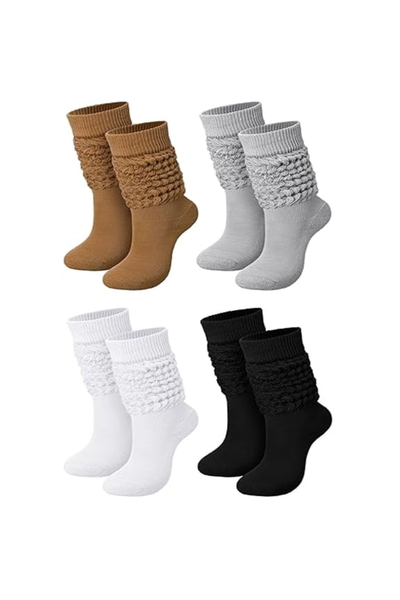 4 pairs Slouch Socks for Women Bulk Stacked Boot 80s 90s Neon Slouch Knit Scrunchie Socks