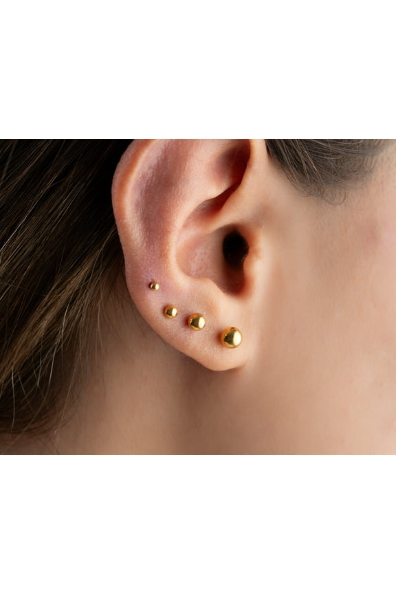 4 pairs of Implant grade G23 Titanium Push in ball Stud Gold Silver Threadless Flat Back Tragus dot stud Nose Stud push pin Nap stud earrings.