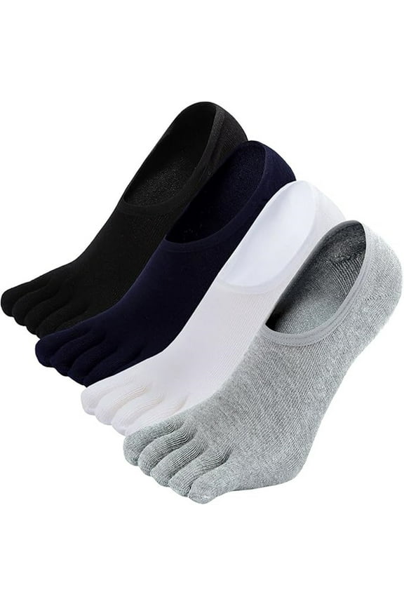 4 pairs of No Show Toe Socks for Men: 5 Finger Hidden Cotton Low Cut Socks for Running Walking Sports Size 9-15