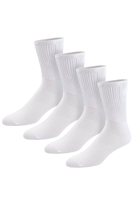 4 pairs of Thin Combed Cotton Diabetic Socks for Men & Women, Loose, Wide, Non-Binding Neuropathy Low-Crew Socks (White, Fit's Shoe Size 7-11)