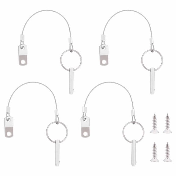 4 pc 316 Stainless Steel Boat Pins w/Drop Cam Spring 1/4" x 1" Grip Lanyard Prevents Loss with Screw Stainless Steel color 3.8x0.63cm Steel Wire: 15cm
