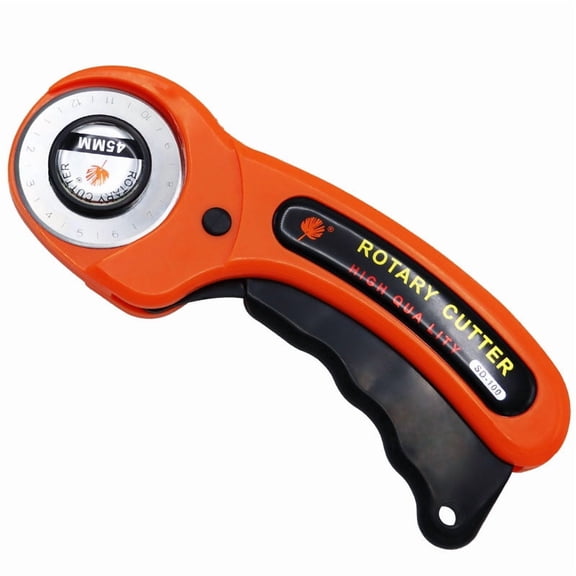 4 pc 45mm Rotary Cutter with Handle Rolling Cutter and Safety Lock for Fabric Leather Crafting Sewing Quilting Orange Red 16.5x6cm Stainless Steel