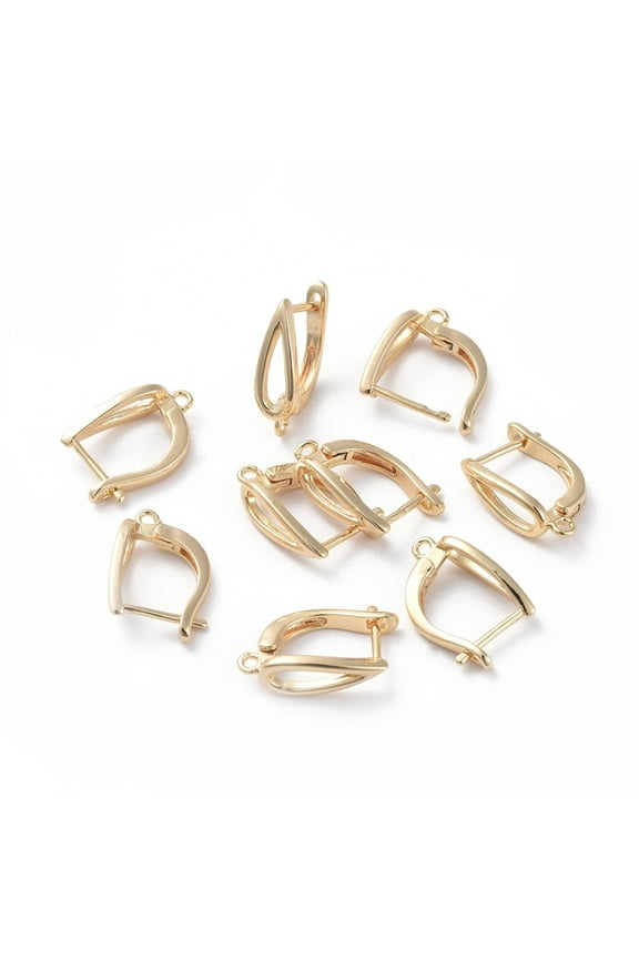 4 pc Brass Hoop Earring Findings with Latch Back Closure with Horizontal Loop Long-Lasting Plated Teardrop Real 18K Gold Plated 16.5x10.5x5mm Hole: 1.2mm Pin: 0.8mm