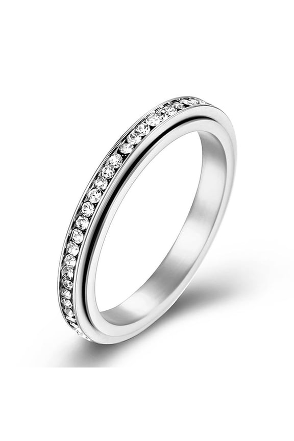 4 pc Clear Cubic Zirconia Rotating Finger Ring Stainless Steel Fidget Spinner Ring for Calming Worry Meditation Stainless Steel Color US Size 7(17.3mm)