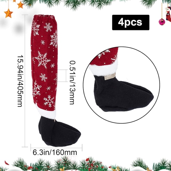 4 pc Cloth Chair Leg Floor Protectors Chair Leg Cover Christmas Snowflake Pattern Dark Red 405x160x13mm