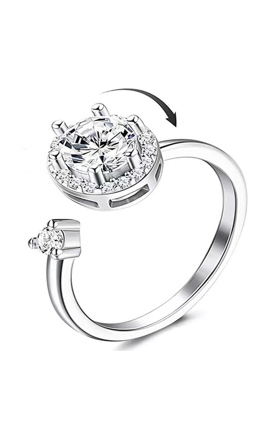 4 pc Cubic Zirconia Rotating Open Cuff Ring Platinum Brass Spinner Ring for Anxiety Stress Relief Round 2.1mm US Size 8(18.1mm)