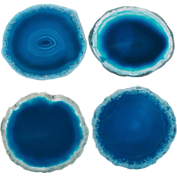 4 pc Dyed Sliced Agate Drinks Cup Mat Agate Coasters Flat Round 65~74x60~63x5.5mm