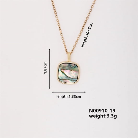 4 pc Fashionable Brass Pave Clear Cubic Zirconia & Paua Shell Cable Square Chain Pendant Necklace for Women Golden 15.75 inch(40cm)