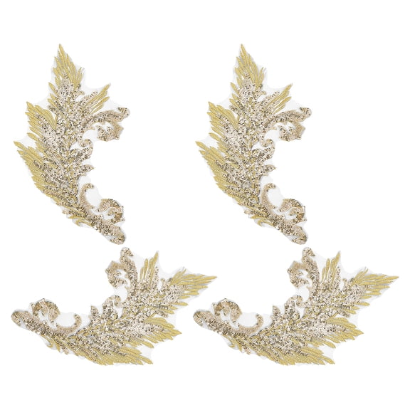 4 pc Gold and Silver Thread Silk Embroidered Sequins Flower Gold 395x215x1mm