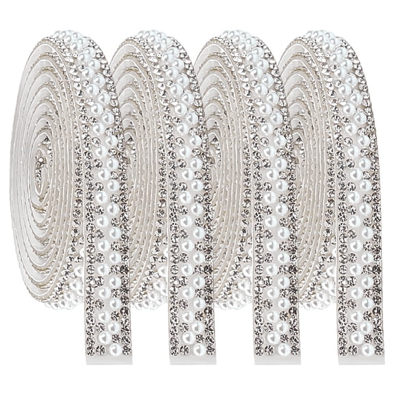 4 pc Hotfix Rhinestone Hot Melt Adhesive on the Back with Plastic Imitation Pearl Beads 10x3mm 1yard/pc