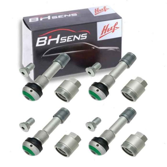 4 pc Huf TPMS Sensor Service Kits compatible with Porsche Cayenne 2003-2020 - 48Mm Silver Finish Green Seat