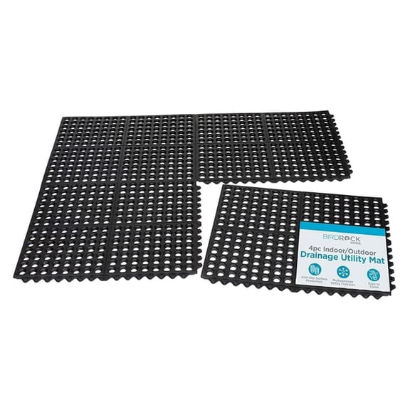 4 pc Indoor Outdoor Drainage Utility Mat - Non Slip Rubber Floor Mat for Kitchen, Pool, Restaurant, Industrial, Patio, Bartending,Flooring, Interlocking Tiles, Durable - 20 x 24 - Black