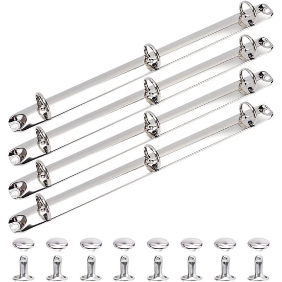 4 pc Iron Notebook 3-Ring Loose Leaf Book Binder Hinged Clamp O Rings Binding Spines Combs for Organizers Planners Platinum 282x20~21.5x19mm Hole: 5x4mm Inner Diameter: 17mm