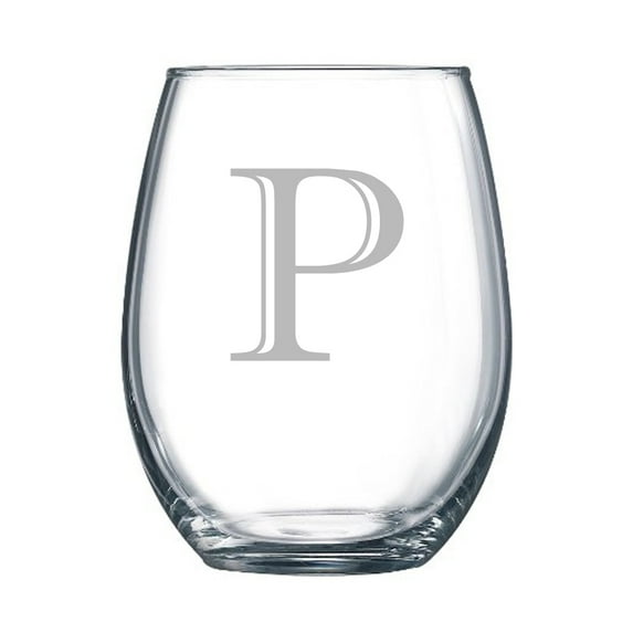 4-pc Luxe Shadow Personalized 15 oz Stemless Wine Glass, Letter P
