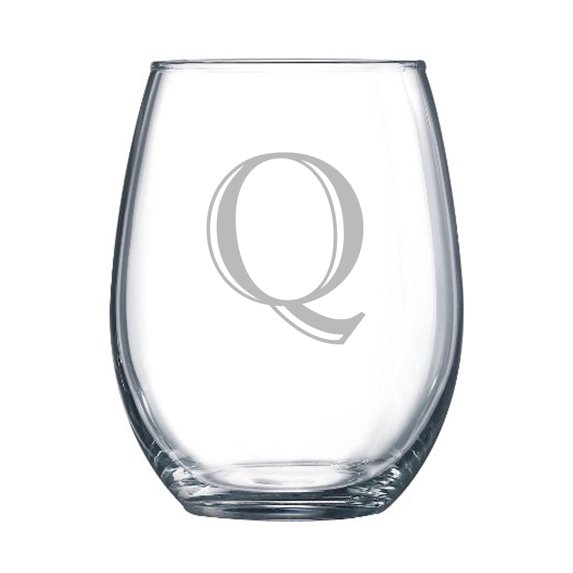 4-pc Luxe Shadow Personalized 15 oz Stemless Wine Glass, Letter Q