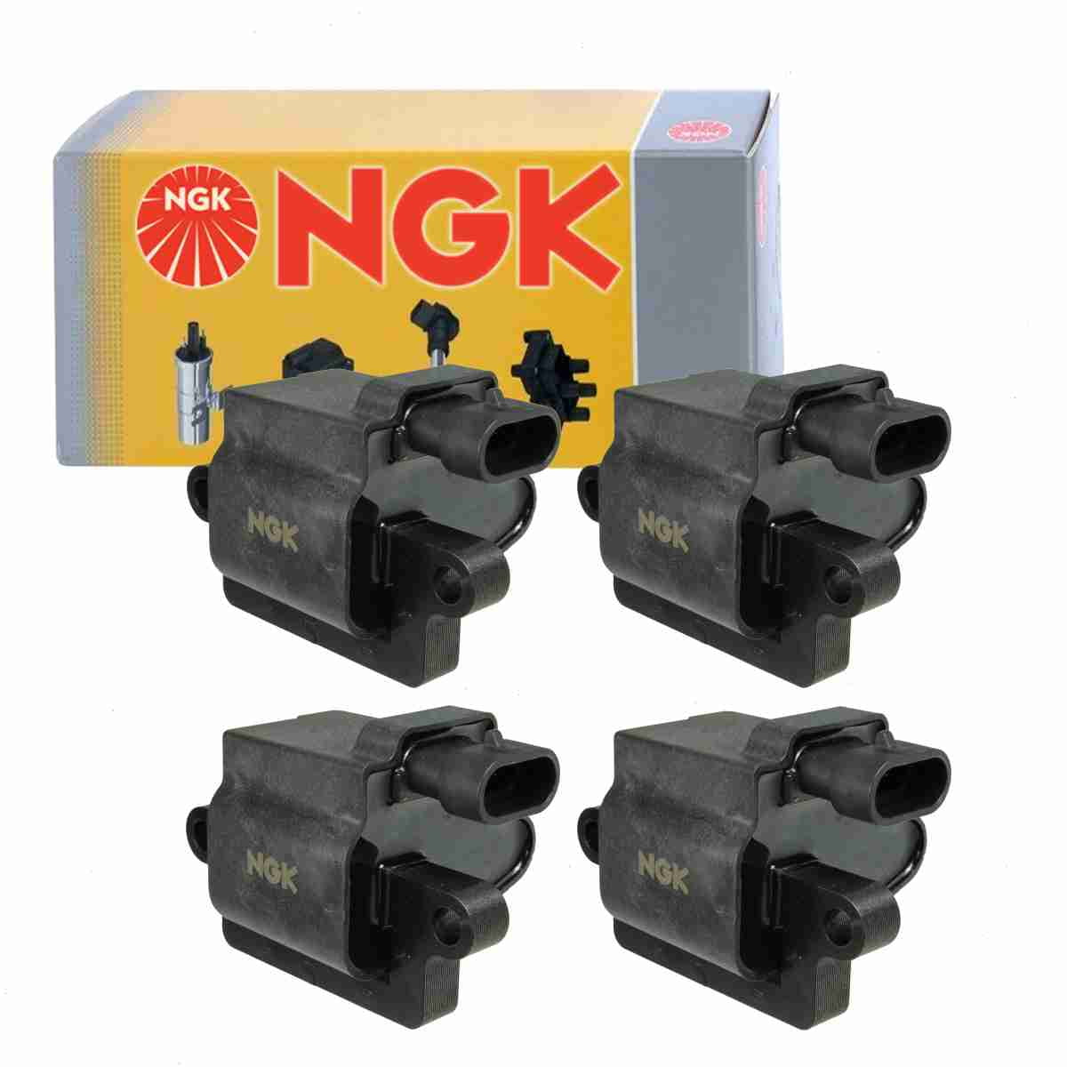 4 pc NGK 49081 Ignition Coils for 12558693 19355500 2505-206391 36-1198 673-7000 8-12558-693-0 8-19355-500-0 D581 E226 GN10298 IC400 UF-271 UF271 Spark Plug Wire Boot