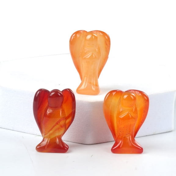 4 pc Natural Carnelian Carved Healing Angel Figurines Reiki Energy Stone Display Decorations 24.5~28x17.5~19.5mm