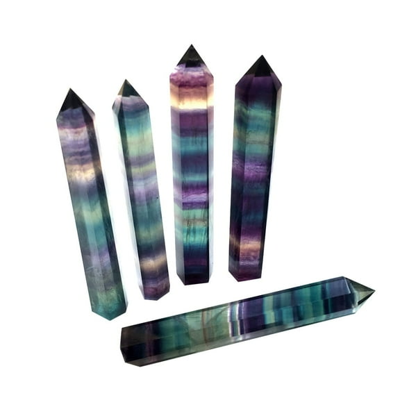 4 pc Natural Colorful Fluorite Pointed Prism Bar Home Display Decoration Healing Stone Wands for Reiki Meditation Therapy Decos Faceted 52~56x12.5~14mm