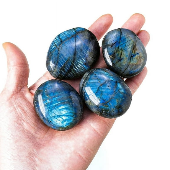 4 pc Natural Labradorite Oval Stone Pocket Palm Stone for Reiki Balancing Home Display Decorations 30~40mm