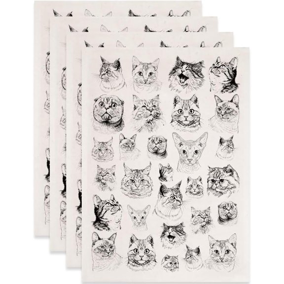 4 pc Paper Ceramic Decals Pottery Ceramics Clay Transfer Paper Underglaze Flower Paper Cat Shape 520x370mm Pattern: 48x33mm for DIY